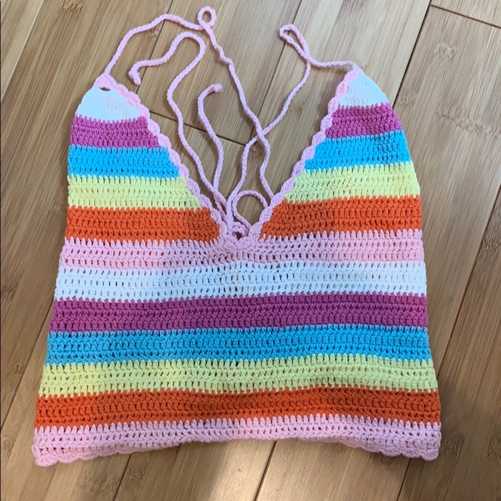 Striped Knitted Halter Crop Top